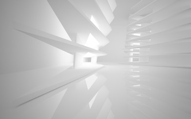 Abstract white interior of the future, with neon lighting. 3D illustration and rendering