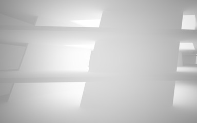 Abstract white interior of the future, with neon lighting. 3D illustration and rendering