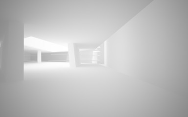 Abstract white interior of the future, with neon lighting. 3D illustration and rendering