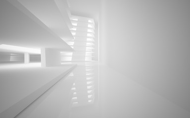 Abstract white interior of the future, with neon lighting. 3D illustration and rendering