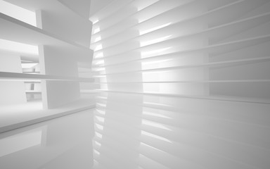 Abstract white interior of the future, with neon lighting. 3D illustration and rendering