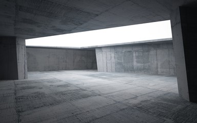 Empty dark abstract concrete room interior. Architectural background. Night view of the illuminated. 3D illustration and rendering