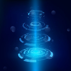 Hologram display. Abstract futuristic object. HUD elemet. Nanotechnology machine.  Science and technology illustration. Vector