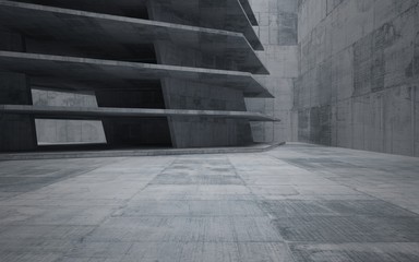 Abstract interior of glass and concrete. Architectural background. 3D illustration and rendering 