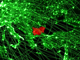 Bulgaria on green map with networks. Concept of international travel, communication and technology.