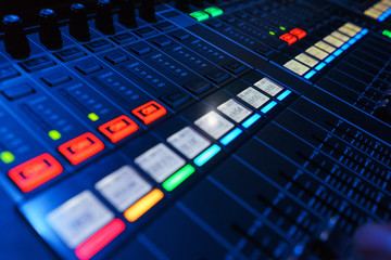 Modern sound mixing console for the sound engineer while working at the event. 