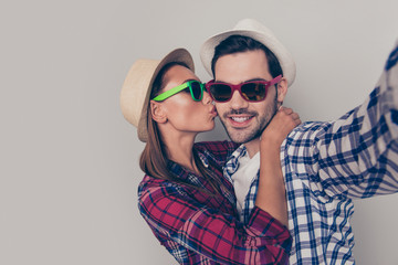 Self-portrait of two nice lovable lovely attractive cheerful che