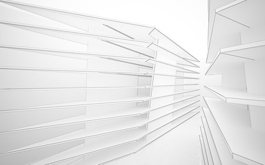 Abstract white interior highlights future. Polygon drawing . Architectural background. 3D illustration and rendering