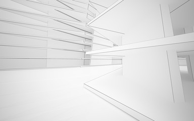 Abstract white interior highlights future. Polygon drawing . Architectural background. 3D illustration and rendering