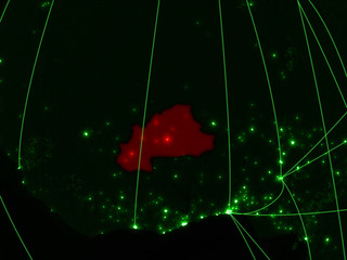 Burkina Faso on green map with networks. Concept of international travel, communication and technology.