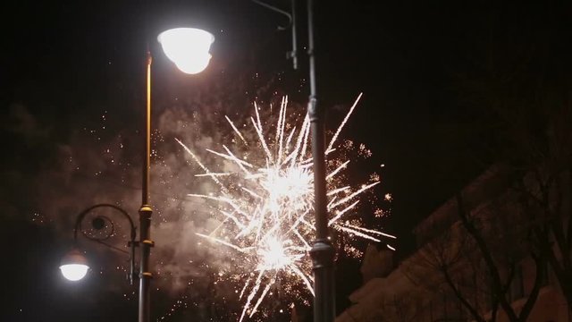 Fireworks on the street at night