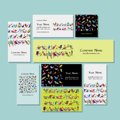 Business cards design, funny birds background