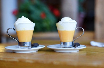 Italian cream hot drinks - Bombardino. Europe, Italy.