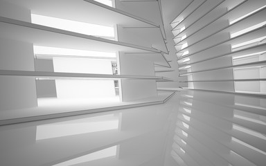 Abstract white interior highlights future. Polygon black drawing. Architectural background. 3D illustration and rendering