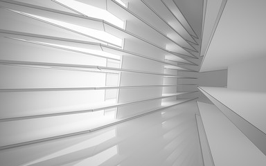 Obraz premium Abstract white interior highlights future. Polygon black drawing. Architectural background. 3D illustration and rendering
