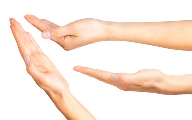 Set of women hands taking or showing something