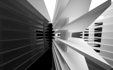 Abstract white interior of the future, with glossy black wall and floor. 3D illustration and rendering