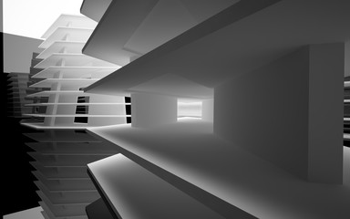 Obraz premium Abstract white interior of the future, with glossy black wall and floor. 3D illustration and rendering