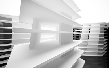Obraz premium Abstract white interior of the future, with glossy black wall and floor. 3D illustration and rendering