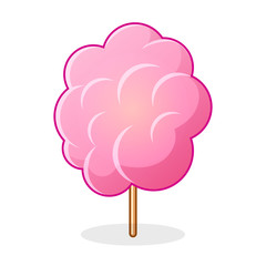 Icon of cotton candy, sugar cloud on stick isolated on white background, candy-floss, vector illustration in flat style