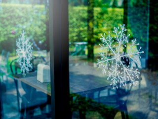 Christmas snowflake decoration in cafe