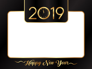 New Year 2019 background with gold clock