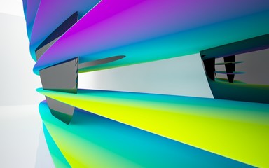 abstract architectural interior with colored smooth sculpture. 3D illustration and rendering