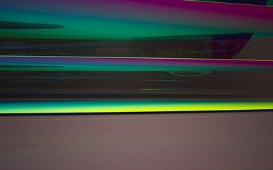 Abstract dynamic interior with colored gradient smooth objects and brown room . 3D illustration and rendering