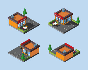 3D isometric Fastfood View All outlined