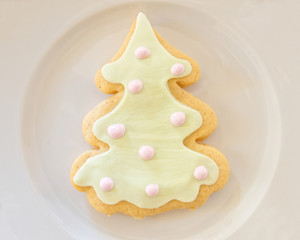 homemade Christmas cookie tree in white plate