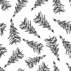 Hand drawn Christmas tree background. Doodle ink seamless pattern for New Year