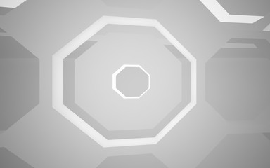 Abstract white interior of the future, with neon lighting. 3D illustration and rendering