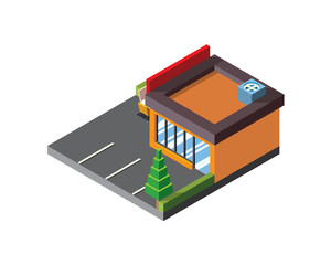 3D isometric Fastfood View 3