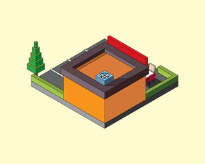 3D isometric Fastfood View 4 outlined