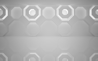 Abstract white interior of the future, with neon lighting. 3D illustration and rendering