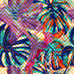 Liana Pattern. Summer Design for Swimwear. Exotic Palm Greenery Backdrop. Repeat Illustration. Liana Seamless Pattern.