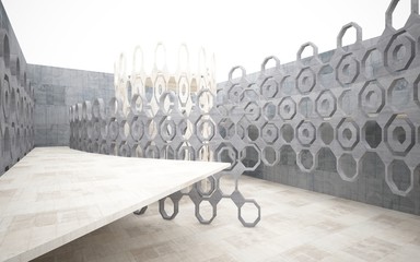 Abstract interior of glass and concrete. Architectural background. 3D illustration and rendering 