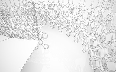 Abstract white interior highlights future. Polygon drawing . Architectural background. 3D illustration and rendering