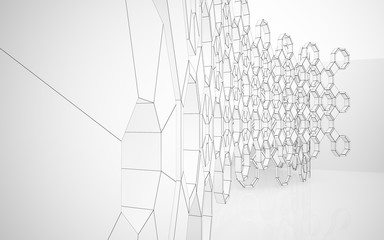 Abstract white interior highlights future. Polygon drawing . Architectural background. 3D illustration and rendering