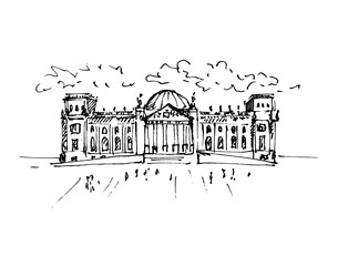 Hand drawn Reichstag building in Berlin, German parliament. Berlin landmark, Germany. Vector illustration. Sketch. Vector.