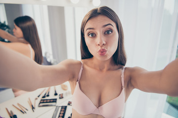 Self-portrait of nice lovely attractive funny cheerful positive 