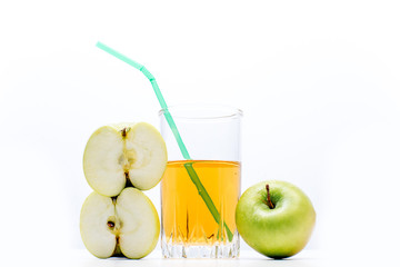 different fruit and juice or smoothie in a glass