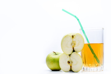 different fruit and juice or smoothie in a glass