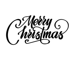 Merry christmas text vector on white background. Lettering for invitation, wedding and greeting card, prints and posters. Hand drawn inscription