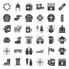 Chirstmas related solid style vector icon set