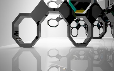 Fototapeta premium abstract architectural interior with gradient geometric glass sculpture. 3D illustration and rendering