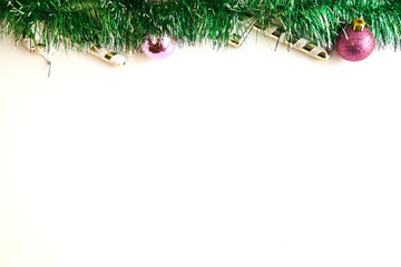 white background decorated with Christmas toys
