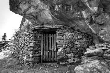 Little cave in the mountain, was seen in the European Alps