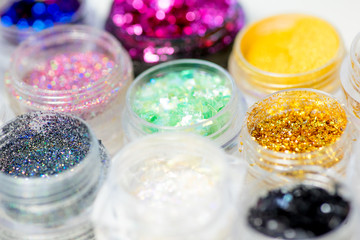 Collection of nail glitters of different colors