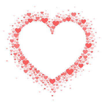 Frame of coral hearts in the shape of a hart. Vector Valentine's day greeting card or wedding invitation